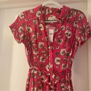 Anthropologie (porridge clothing) button down tie waist short sleeve dress NWT